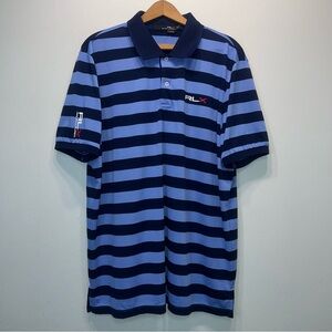 RLX Ralph Lauren Polo Shirt Men XL Bold Blue Stripe Pocket Performance Golf